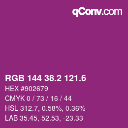カラーコード: RGB 144 38.2 121.6 | qconv.com