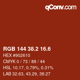 カラーコード: RGB 144 38.2 16.6 | qconv.com