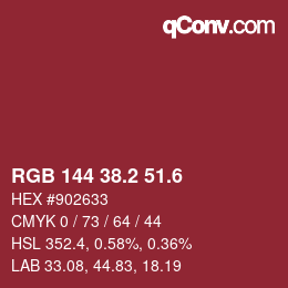カラーコード: RGB 144 38.2 51.6 | qconv.com