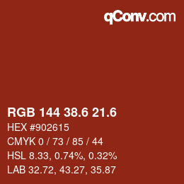 カラーコード: RGB 144 38.6 21.6 | qconv.com