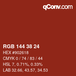颜色代码: RGB 144 38 24 | qconv.com