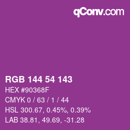 Color code: RGB 144 54 143 | qconv.com