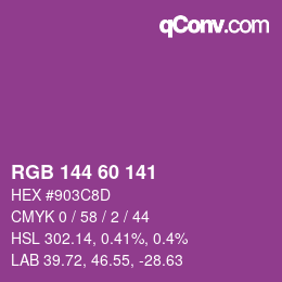 颜色代码: RGB 144 60 141 | qconv.com