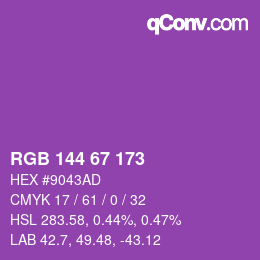 颜色代码: RGB 144 67 173 | qconv.com