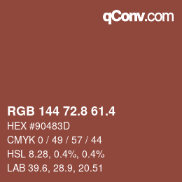 カラーコード: RGB 144 72.8 61.4 | qconv.com