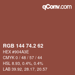 カラーコード: RGB 144 74.2 62 | qconv.com