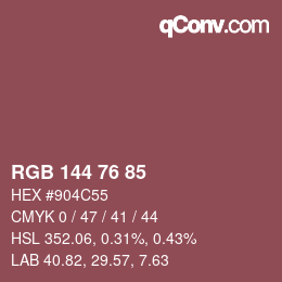 颜色代码: RGB 144 76 85 | qconv.com