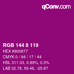 カラーコード: RGB 144 8 119 | qconv.com