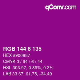 カラーコード: RGB 144 8 135 | qconv.com