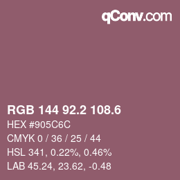 カラーコード: RGB 144 92.2 108.6 | qconv.com