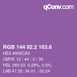 カラーコード: RGB 144 92.2 163.6 | qconv.com