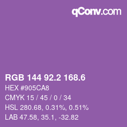 カラーコード: RGB 144 92.2 168.6 | qconv.com