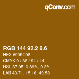 カラーコード: RGB 144 92.2 8.6 | qconv.com