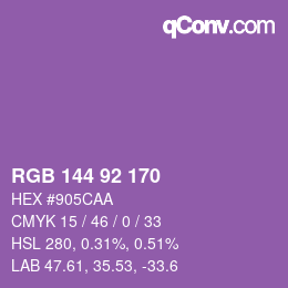 颜色代码: RGB 144 92 170 | qconv.com