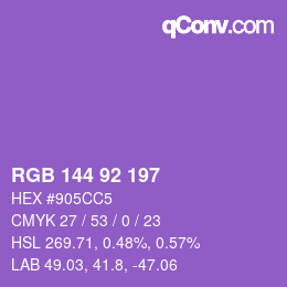 カラーコード: RGB 144 92 197 | qconv.com