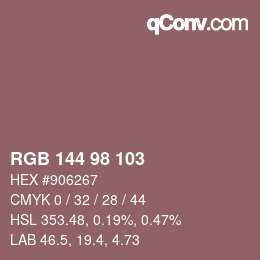 Color code: RGB 144 98 103 | qconv.com