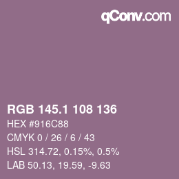 カラーコード: RGB 145.1 108 136 | qconv.com