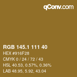 カラーコード: RGB 145.1 111 40 | qconv.com