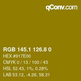 カラーコード: RGB 145.1 126.8 0 | qconv.com