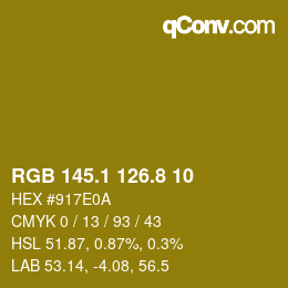 カラーコード: RGB 145.1 126.8 10 | qconv.com