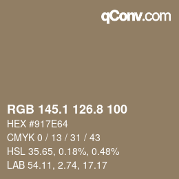 Farbcode: RGB 145.1 126.8 100 | qconv.com