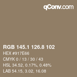Color code: RGB 145.1 126.8 102 | qconv.com