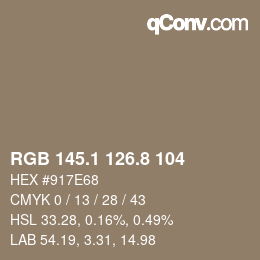 Color code: RGB 145.1 126.8 104 | qconv.com