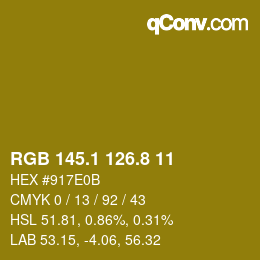 カラーコード: RGB 145.1 126.8 11 | qconv.com
