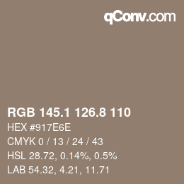 Farbcode: RGB 145.1 126.8 110 | qconv.com