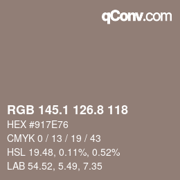 Farbcode: RGB 145.1 126.8 118 | qconv.com