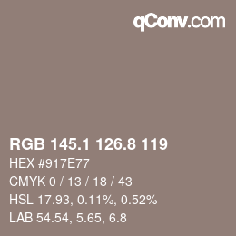 Color code: RGB 145.1 126.8 119 | qconv.com