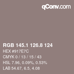 Color code: RGB 145.1 126.8 124 | qconv.com