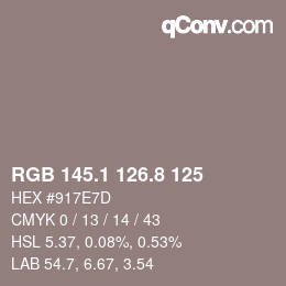 Color code: RGB 145.1 126.8 125 | qconv.com