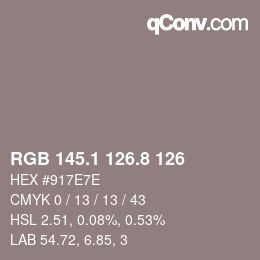 Color code: RGB 145.1 126.8 126 | qconv.com