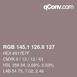カラーコード: RGB 145.1 126.8 127 | qconv.com