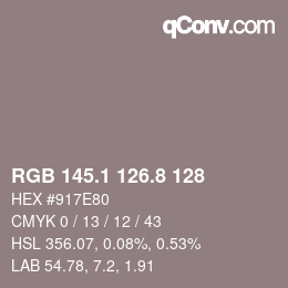Color code: RGB 145.1 126.8 128 | qconv.com