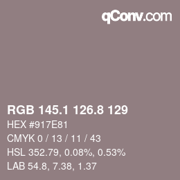 Color code: RGB 145.1 126.8 129 | qconv.com