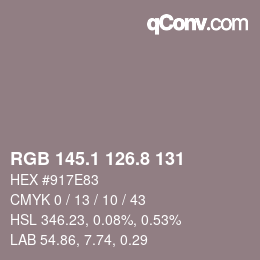 Color code: RGB 145.1 126.8 131 | qconv.com