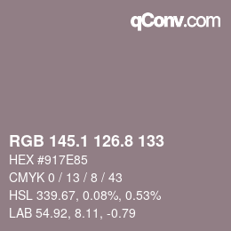 Color code: RGB 145.1 126.8 133 | qconv.com