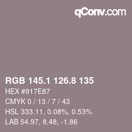 Color code: RGB 145.1 126.8 135 | qconv.com