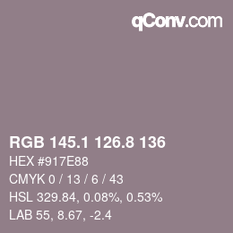 Color code: RGB 145.1 126.8 136 | qconv.com