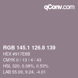 Color code: RGB 145.1 126.8 139 | qconv.com