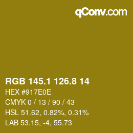 カラーコード: RGB 145.1 126.8 14 | qconv.com
