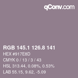 Color code: RGB 145.1 126.8 141 | qconv.com