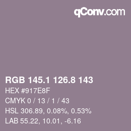Farbcode: RGB 145.1 126.8 143 | qconv.com
