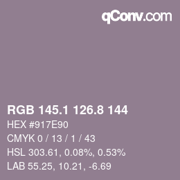 Color code: RGB 145.1 126.8 144 | qconv.com