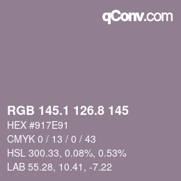 Farbcode: RGB 145.1 126.8 145 | qconv.com