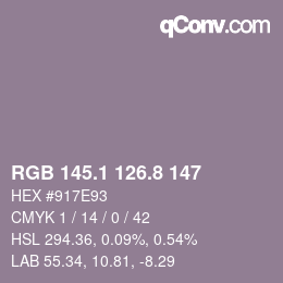 カラーコード: RGB 145.1 126.8 147 | qconv.com
