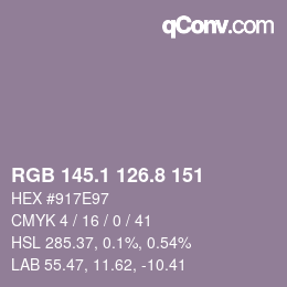 カラーコード: RGB 145.1 126.8 151 | qconv.com