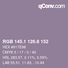 カラーコード: RGB 145.1 126.8 152 | qconv.com